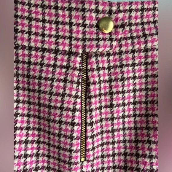 J. Crew Skirt - Houndstooth Wool Blend, Size 10, Pink, Brown, Cream - Picture 5 of 13